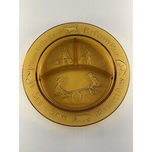 Vintage 1970s Tiara Amber Glass Nursery Rhyme Plate Divided